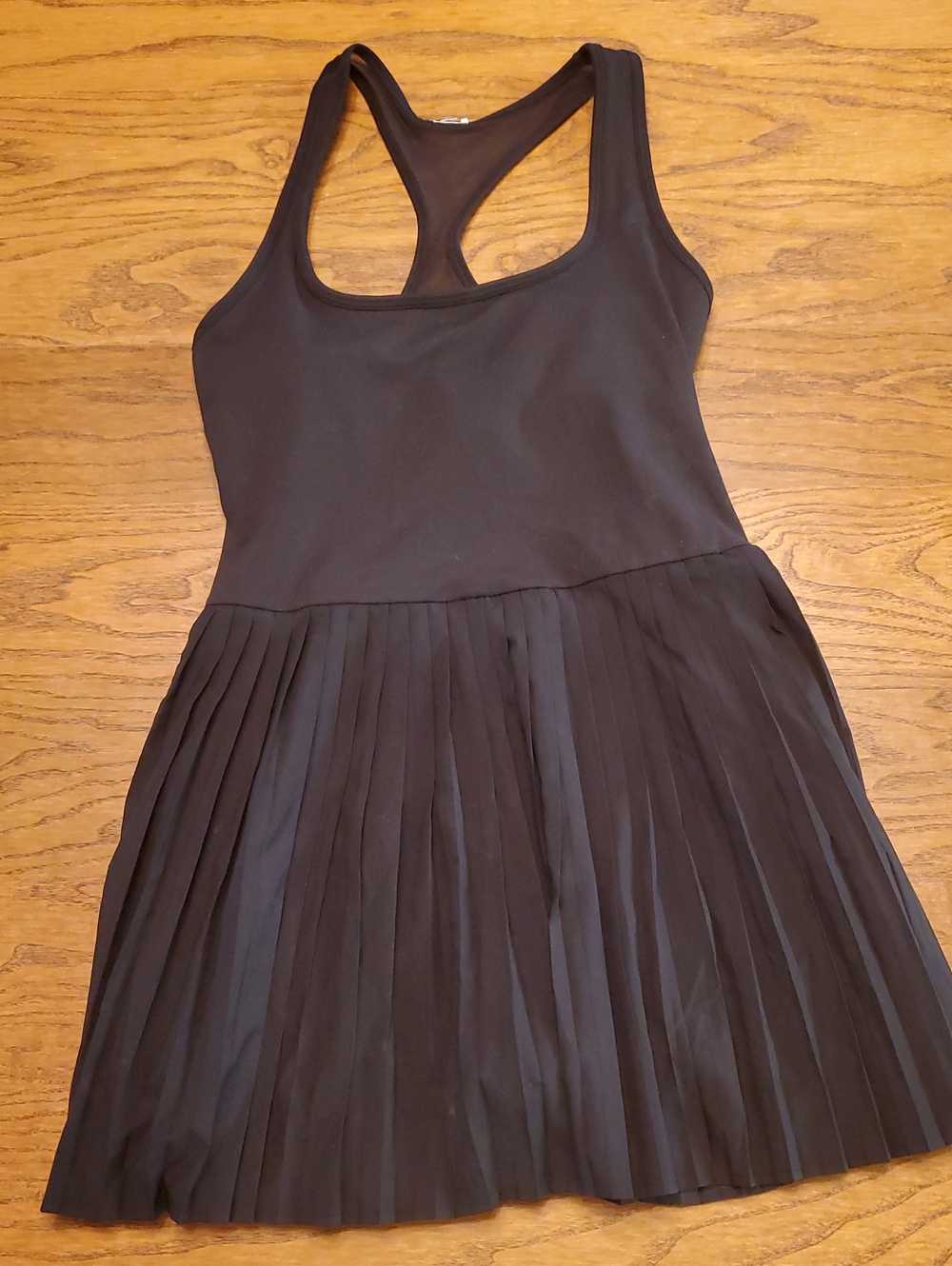 Fabletics Black Pleated Racerback Tennis Dress (M) - Fully Lined